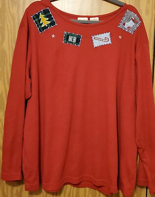 Women#x27;s Christmas PLUS Size 26W 28W Holiday RED TOP SHIRT Top long sleeve $13.99