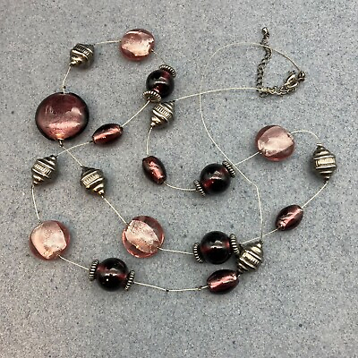 #ad Purple Glass Bead Lot As Is Silver Wire Necklace Retro Boho DIY Craft Upcycle $9.96