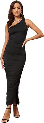 #ad GEMEIQ Women’s Ruched One Shoulder Bodycon Midi Dress Sexy Sleeveless Cocktail P $83.98
