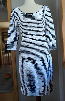 #ad Black White Skirt Set Striped Sz Medium 8 Crinkled 3 4 Sleeve Doncaster Stretch $25.97