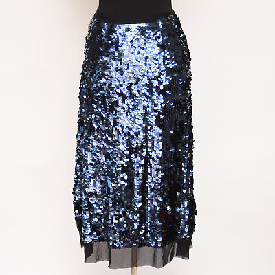 #ad NWT $600. Tory Burch Cove Midi Sequin Skirt Blue and Black Size Small $275.00