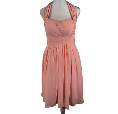 #ad Cocktail Dress Womens Size 6 Peach Pink Bridesmaid Pleated Bodice Halter Pinup $34.97