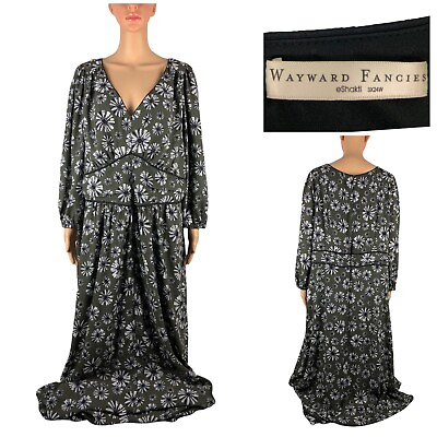 Wayward Fancies By Eshakti Women 3X 24W Dress Maxi Floral Olive Green V Neck EUC $49.99
