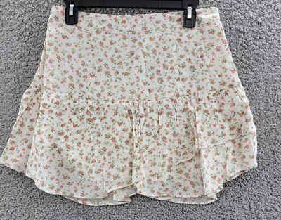 #ad 1. STATE Floral Ruffle Mini Skirts Women#x27;s 8 Soft Rosettes Side Zip Closure $31.05