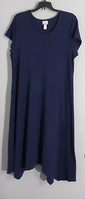 #ad WOMAN#x27;S CHICO#x27;S SHORT SLEEVE PULLOVER FIT amp; FLARE BLUE DRESS.SZ 3 $21.00