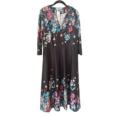 #ad OC Order Plus maxi dress in black with beautiful floral accents NEW WITH TAGS 3X $24.99