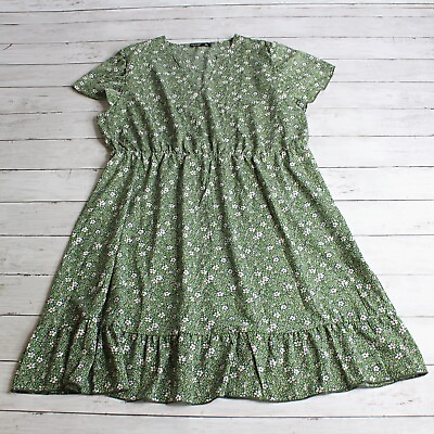 #ad Shein Curve Women#x27;s Ditsy Floral Sun Dress Plus Size 2XL XXL Green Short Sleeve $28.00