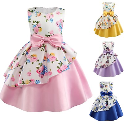 #ad Girls Dresses Holiday Party Ball Gown Costume Skirts Sleeveless Printed Princess $29.99