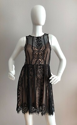 #ad NWT Honey Punch Lace Mini Black and Baige Dress Size S $34.99