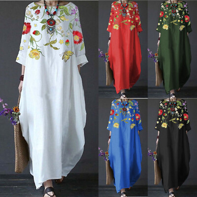 Plus Size Womens Floral Boho Kaftan Maxi Dress Ladies Loose Summer Sundress US $20.23