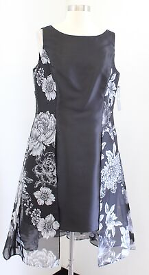 NWT Tahari ASL Levine Black White Floral Layered Fit and Flare Dress Cocktail 12 $59.99