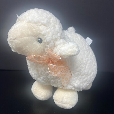 #ad Sears White Lamb Sheep Plush Sherpa 8quot; Stuffed Animal Orange Flowers Sheer Bow $33.99