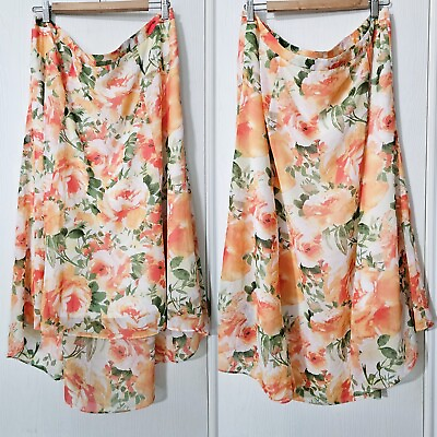 #ad Cato Maxi Skirt Plus Size 18W Orange And White Floral Hi Low $12.74