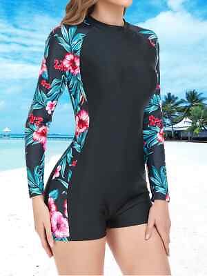 #ad Long Sleeve Printed Swimsuit Women One Piece Surfing Swimwear Female Zipper $16.93