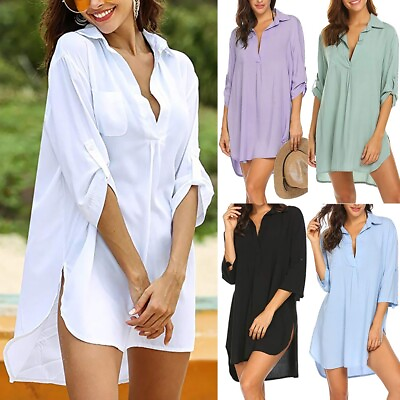 #ad #ad Women#x27;s Cover Up Shirt Dress for Beach Swimsuit Bikini Bathing Suit Beachwear $17.99
