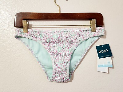 Women#x27;s Roxy Ditsy in Paradise Smocked Bikini Bottoms Full Coverage NWT Sz Small $17.99