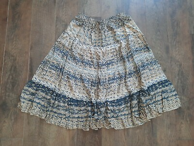 Vintage Koret Petite Size L Skirt Long Midi Maxi Tiered Tan Beige Blue $7.95