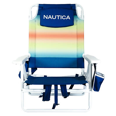 Nautica Portable Beach Chair Double Cup Holder Padded Straps Tropical Ombre $52.99