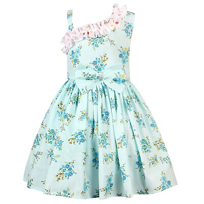 #ad Sky Blue Floral Print Sleeveless Girls Skirt for Parties $35.99