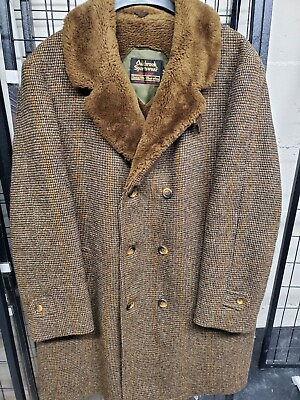 Vintage Sears Roebuck Tweed Wool Overcoat Mens Double Breasted USA MINT 44R REG $150.00