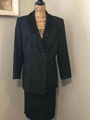 #ad Emily Womens Black Suit Size 14 Coat with Removeable Sequined Collar and Skirt $24.99