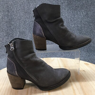 #ad Ankle Bootie Boots Womens 37 Gray Side Zip Casual Block Heels Comfort Almond Toe $23.74