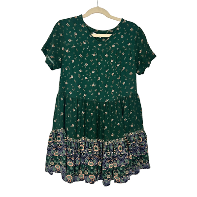 #ad O’Neill Girls Green Tiered Boho Dress Medium 8 Short Flowy Short Sleeve ONeill $20.00