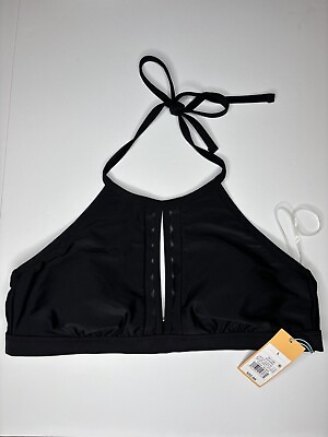 #ad Kona Sol Solid Black Bikini Top Halter Size L NWT $11.00
