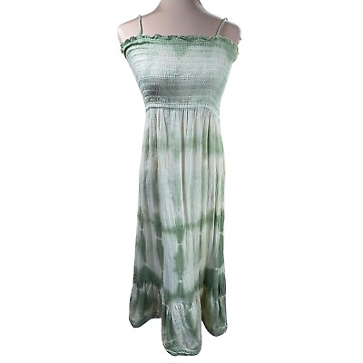 Lucky Brand Maxi Dress Strapless Smocked Tie Dye Lace Trim Green Size M Medium $21.99