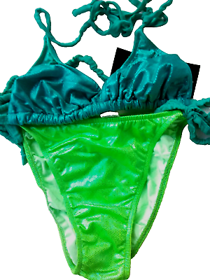 #ad Teen SIZE Youth 11 12 Iridescent Top Bikini Swimsuit Set Swim wear NWT $24.88