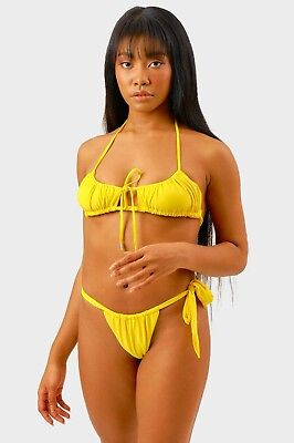 #ad Blackbough Claudia Yellow Bikini Set M Halter Bandeau Top Side Tie Bottoms $27.99