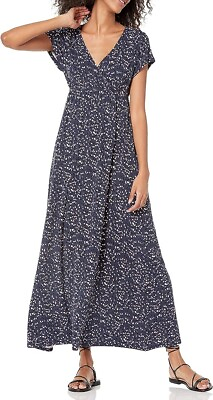 #ad Amazon Essentials Women#x27;s Waisted Maxi Dress Navy Pink Abstract X Small $11.99