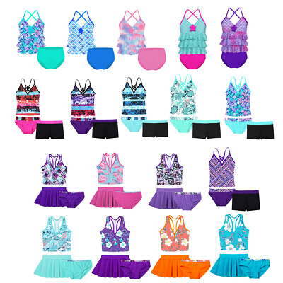2PCS Kids Girls Tankini Swimsuit Bikini TopsBottoms Bathing Suits Swimwear Sets $15.78