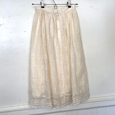#ad Vintage Cream White Floral Lace Midi Skirt Peasant Skirt Spring Summer $65.00
