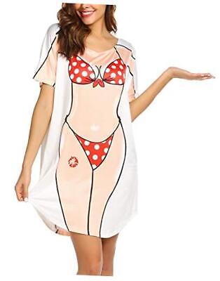#ad Women#x27;s Bikini Shirt Cover Up Short Sleeve Cute Bikini Print X Large A red $37.31