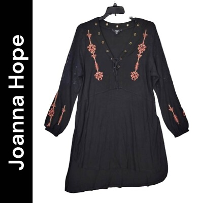 #ad Joanna Hope Woman Plus Size Black Boho Dress Career Formal Hi Low Stretch Sz 16 $25.95