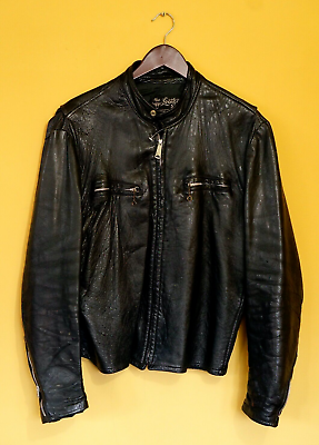 #ad Sears Vintage Black Racer Leather Jacket $150.00