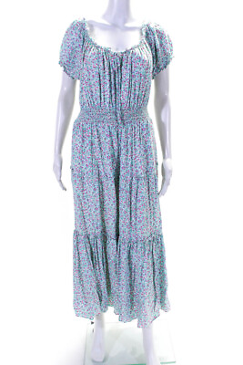 #ad J Crew Womens Short Sleeve Off Shoulder Floral Maxi Dress White Blue Pink 6T $42.69