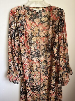 #ad #ad Forever 21 Duster Kimono Floral Gypsy Boho Swim Cover Long Sheer Top Cottagecore $17.90