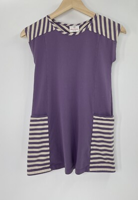 #ad Hanna Andersson Girls Dress Cap Sleeve Purple Striped Pockets Cotton Size 120 $15.29