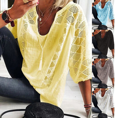 Women Sexy Lace Baggy T Shirt Ladies Casual Tunic Blouse Cover Up Tops Plus Size $6.99