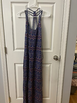 #ad Forever 21 Blue amp; Orange Rayon Stappy Maxi Dress. Size Large. $16.00