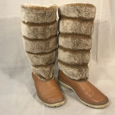 #ad Timberland 84379 Women#x27;s Faux Fur Brown Leather Pull On Winter Boho Boots 7.5M $36.94