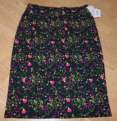 NWT LuLaRoe Womens M Black Pink Floral Cassie Skirt Pencil Straight Knit $29.95