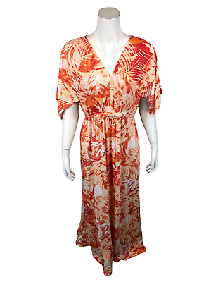 #ad Lisa Rinna Collection Women#x27;s Printed Drape Sleeve Maxi Dress Peach X Large Size $25.00