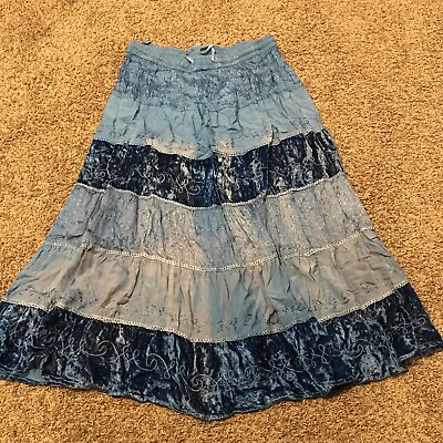 #ad Style In Fashion Womens Blue Rayon Skirt Long India Plus Size A18 $10.00