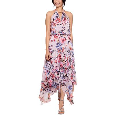 #ad Xscape Womens Floral Print Maxi Keyhole Halter Dress Gown BHFO 8154 $21.99