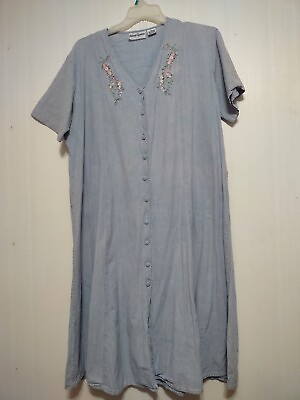 #ad VTG 90s Johnny#x27;s Signature Dress Sz 22 Chambray Prairie Modest Maxi Ribbon Art $49.50