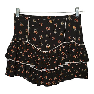 #ad Forever 21 Tiered Black Floral Print Mini Skirt Size Medium $13.49