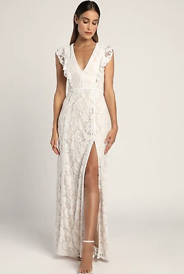 #ad White Lace Ruffled Maxi Dress $70.00